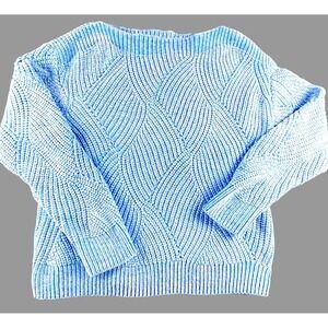 Tommy Bahama Womens Medium Blue Chenille Sweater Cable Knit Cozy Soft Cozy Soft